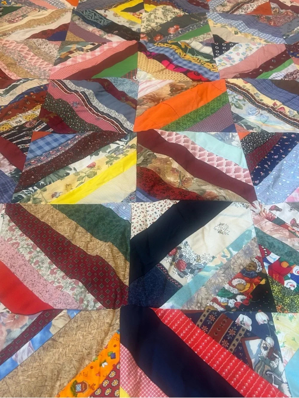Colorful Chevron Stripes Roses Handmade Patchwork Quilt Multi-Color Cottage Core